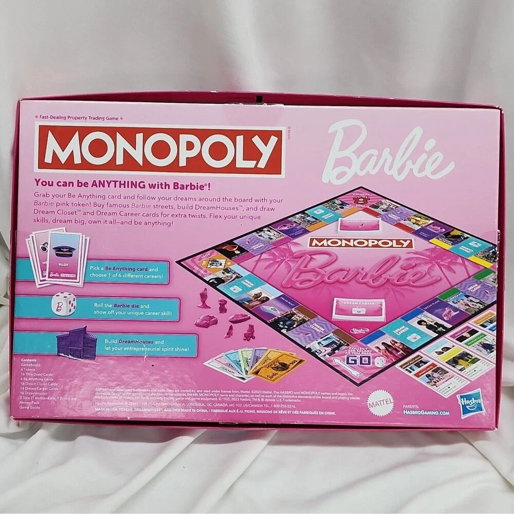Barbie Monopoly Board Game, 2-6 Players, Ages 8+ Good Condition!